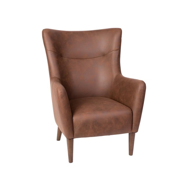 Merrick Lane Regal Traditional Wingback Accent Chair Faux Leather Upholstery and Wooden Frame and Legs Dark Brown