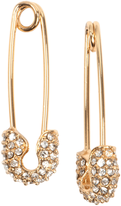 Pave Safety Pin Drop Earrings