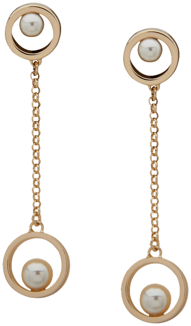 Gold-Tone Imitation Pearl & Chain Circle Drop Earrings