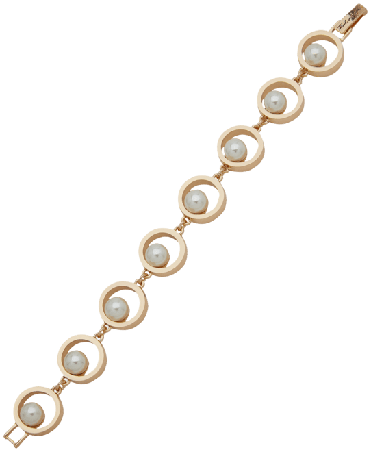 Gold-Tone Imitation Pearl Circle Link Bracelet