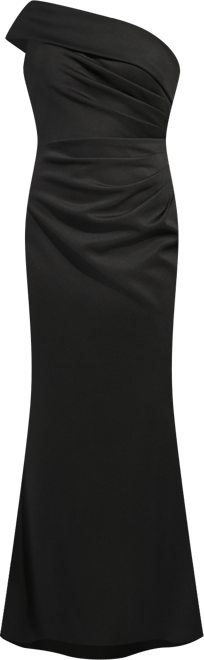 Women's Asymmetric-Neck Side-Pleat Scuba Gown