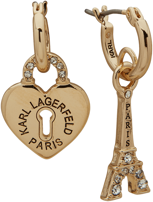 KARL LAGERFELD PARIS Gold-Tone Pavé Heart Padlock & Eiffel