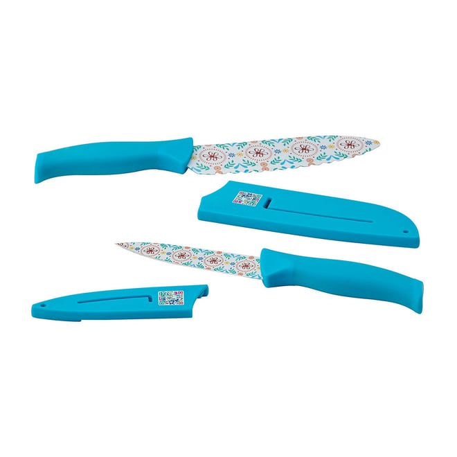 Cook Works Teal & Faux Wood Chef Knife Set, 6-Piece
