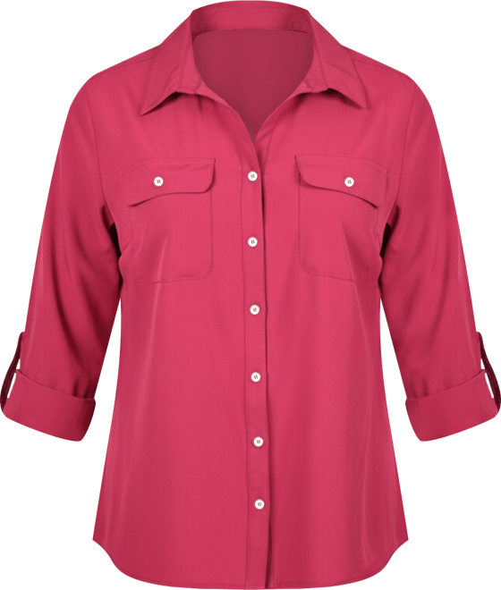 Petite 3/4 Roll Tab Blouse with Pockets