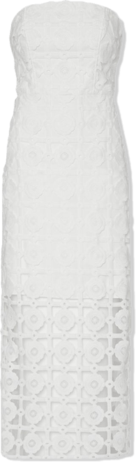 Milly Women's Kait Strapless Tiled Lace Midi-Dress - White - Size 4