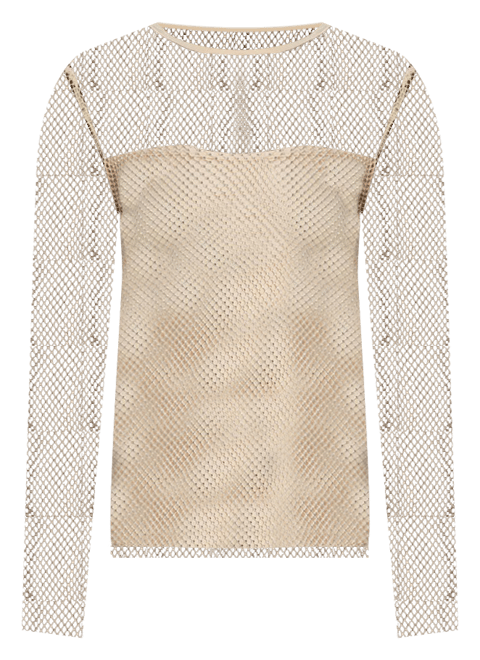 AQUA Crystal Mesh Long Sleeve Top - 100% Exclusive | Bloomingdale's