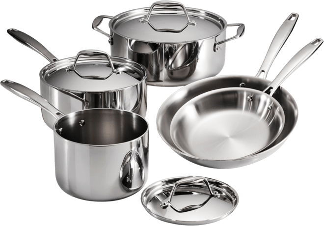 Signature 8-Piece Tri-Ply Base Stainless Steel Cookware Set with Lids