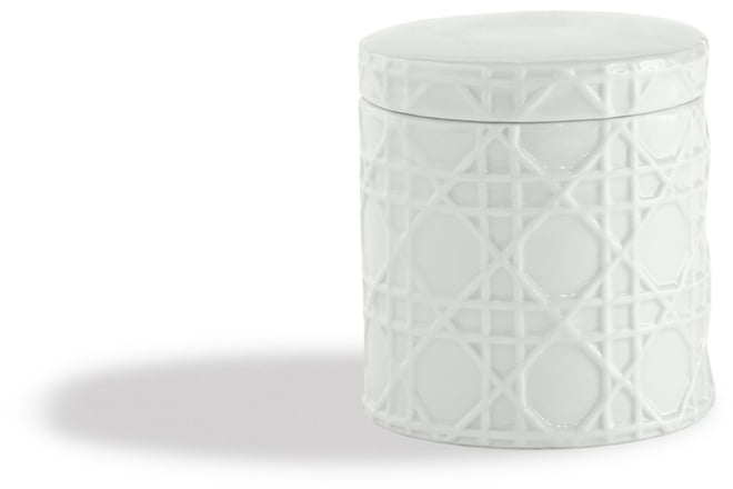 Embossed Wicker Design Porcelain Cotton Jar