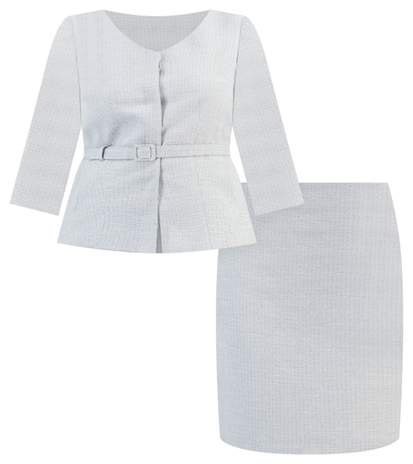 Plus Size Metallic Tweed Belted Jacket & Pencil Skirt Suit Set