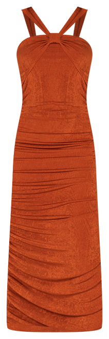 Women's Halter Neck Ruched Bodycon Mid Dress