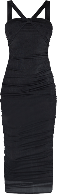 Women's Halter Neck Ruched Bodycon Mid Dress