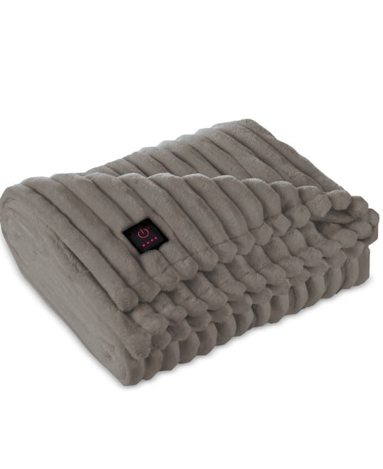 Brookstone Ribbed Faux Fur Heated Throw 50