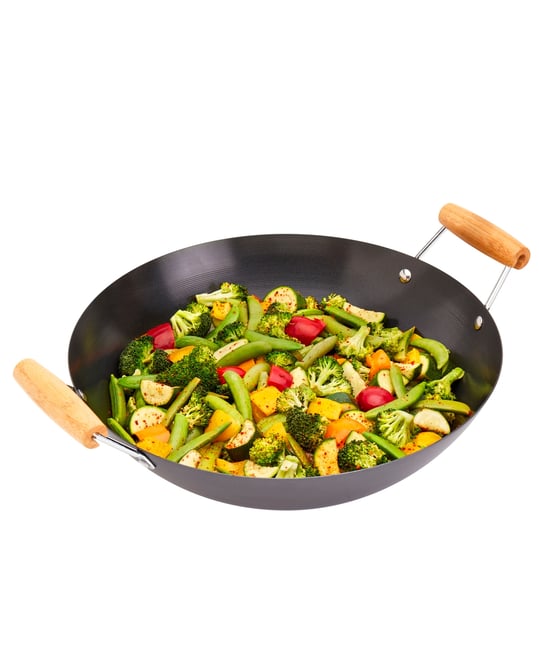 Asian Carbon Steel 13.75" Open Wok with 2 Side Handles
