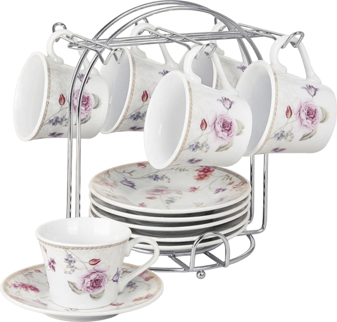 Floral Design 12 Piece 2oz Espresso Cup and Saucer Set, Service for 6