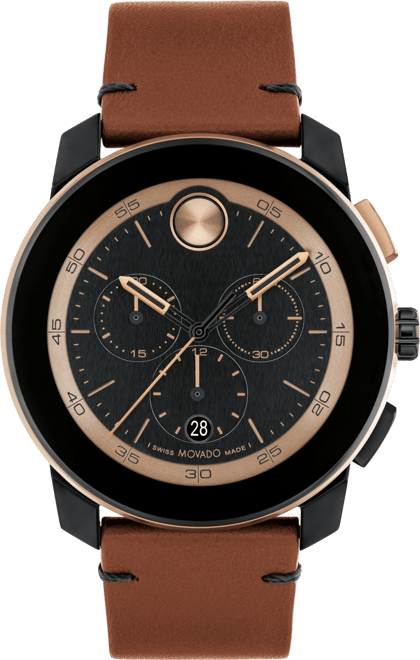 Movado Men s Bold TR90 Swiss Quartz Chronograph Cognac Leather Watch 44mm Macy s