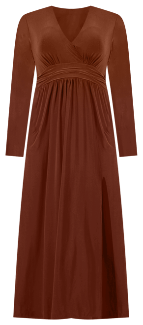Plus Size Long Sleeve V-neck Maxi Dress