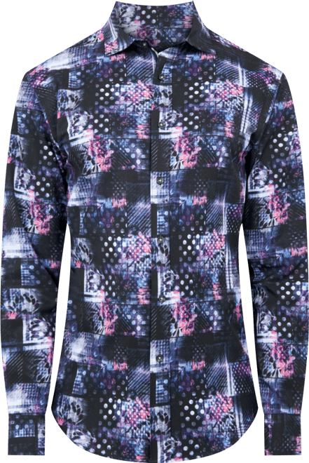 Men's Regular-Fit Non-Iron Performance Stretch Patchwork-Print Button-Down Shirt