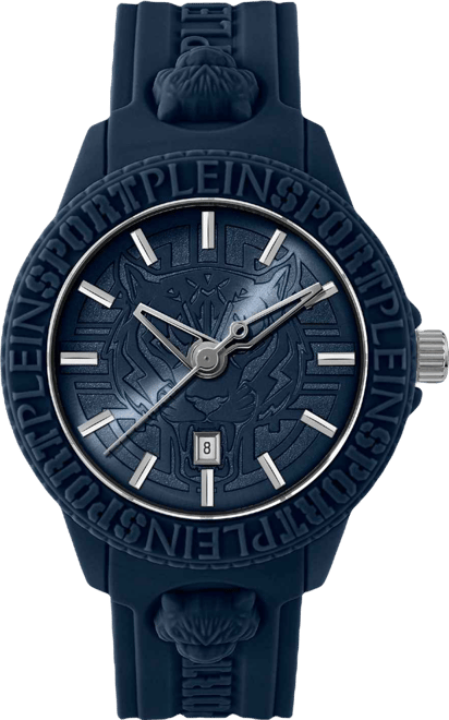 Men's Watch 3 Hand Date Quartz Fearless Blue Silicone Strap Watch 43mm