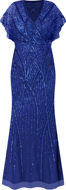 sequin beaded cocktail dress with flutter sleeves and scallop trim Beaded Midi Dress with Flutter Sleeves – Petals And Promises Prom