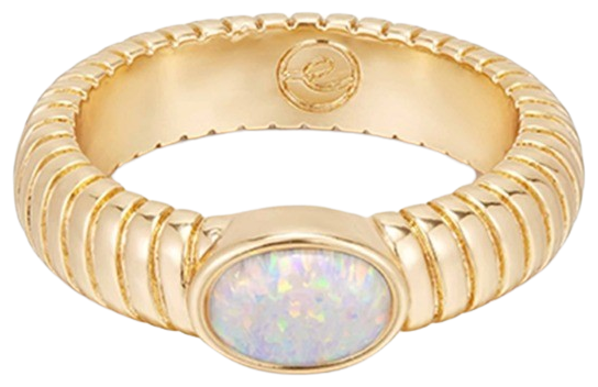 Opal Center Stone 18K Gold Plated Flex Ribbed Ring