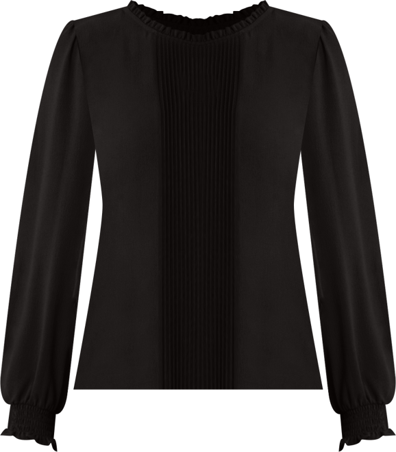 Women's Long Sleeve Smocked Cuff Pin-Tuck Front Blouse