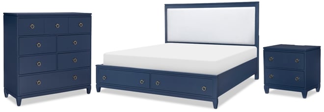 Summerland 3pc Set (King Upholstered Storage Bed, Chest, Nightstand)