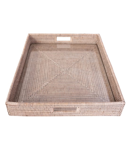 Artifacts Rattan Square Serving Ottoman Tray with Glass Insert