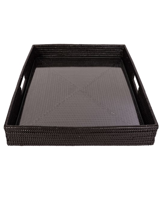 Artifacts Rattan Square Serving Ottoman Tray with Glass Insert