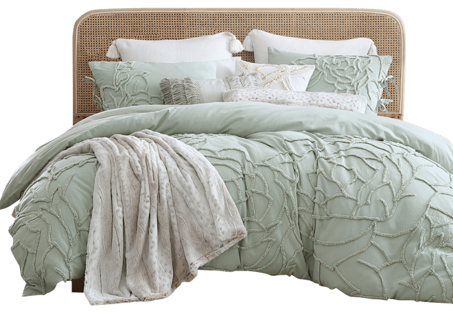 Chenille Rose Green 3 Piece Comforter Set, Full/Queen