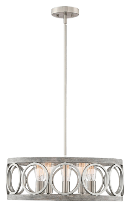 Franklin Iron Works Salima Brushed Nickel Gray Wood Pendant Chandelier Lighting 21 1/4" Wide Farmhouse Rustic Openwork Led 5-Light Fixture for Dining 