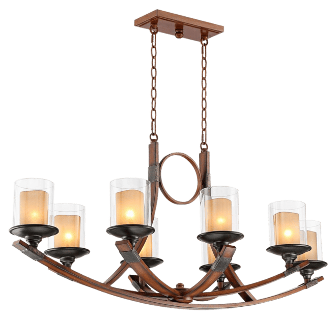 Franklin Iron Works Tafford Warm Mahogany Wood Island Linear Pendant Chandelier 43 1/4" Wide Farmhouse Rustic Clear Scavo Glass Faux Candle Shades 8-L