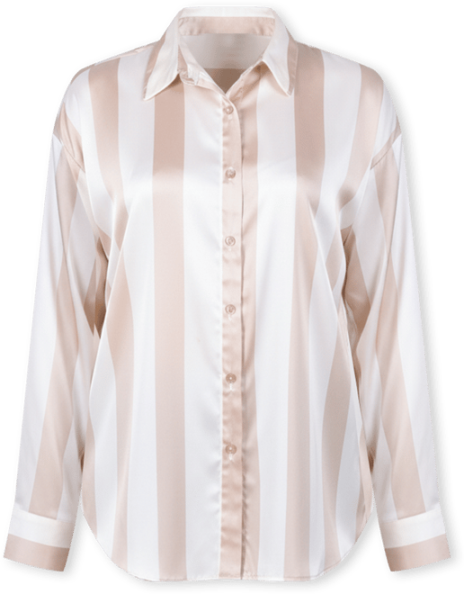 Petite Long Sleeve Striped Satin Blouse