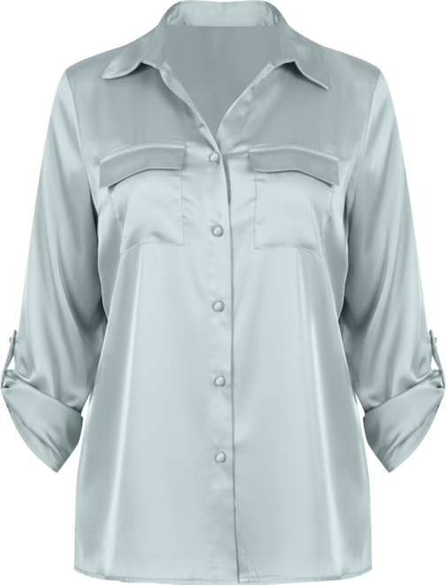 Petite 3/4 Sleeve Roll Tab Satin Blouse