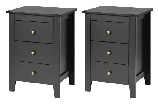 2 Pieces Nightstand End Beside Table with 3 Drawers