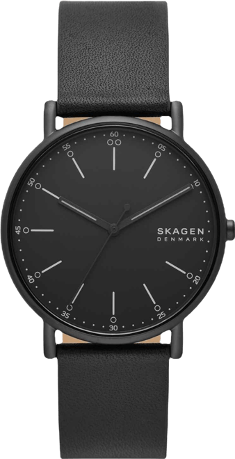 Men's Signatur Three Hand Black Leather Watch 40mm