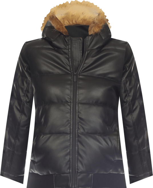 Women's Removable Furry Hoodie Bomber Leather Jacket