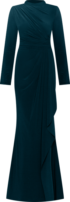 Women's Ruched Slit Long-Sleeve Dress