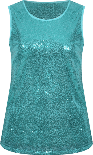 Petite Sleeveless Sequined Tank with Combo Banding Top
