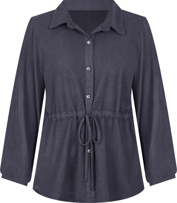 Petite Long Dolman Sleeve Drawstring-Waist Tunic Top