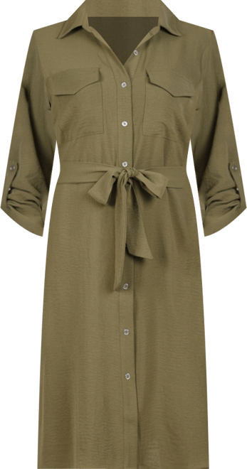 Petite Long Roll Tab Sleeve Shirtdress