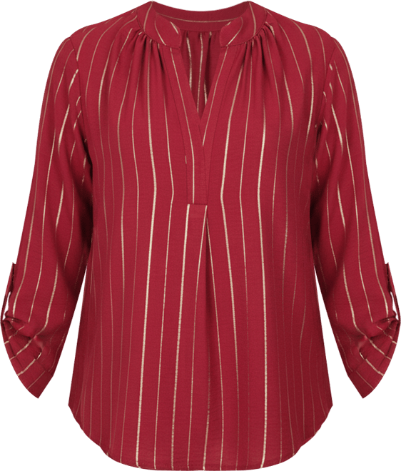 Petite Long Sleeve Foil Striped Blouse