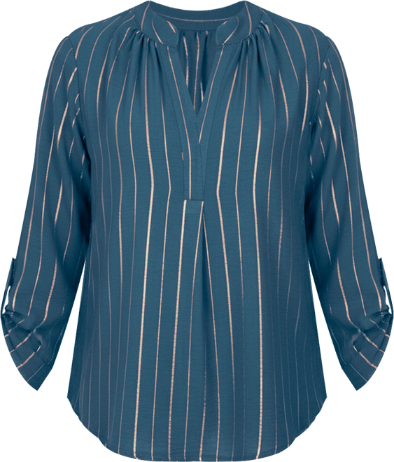 Petite Long Sleeve Foil Striped Blouse