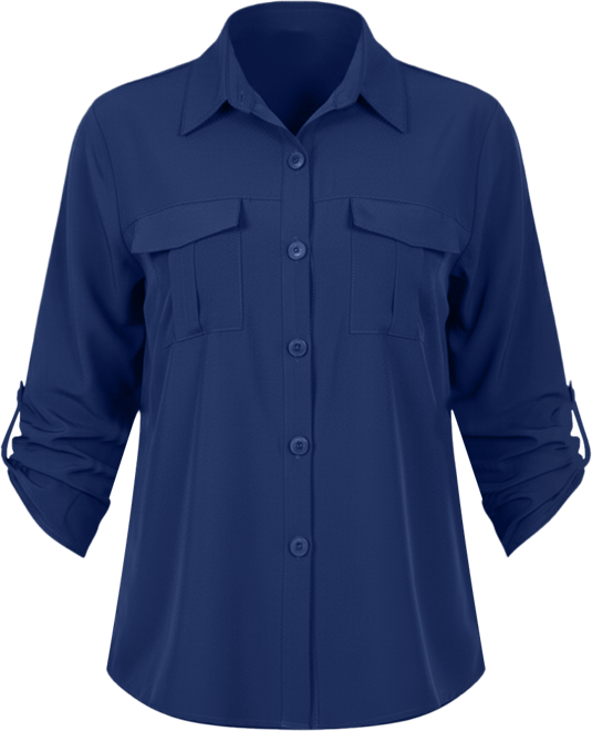 Petite 3/4 Sleeve Roll Tab Utility Blouse