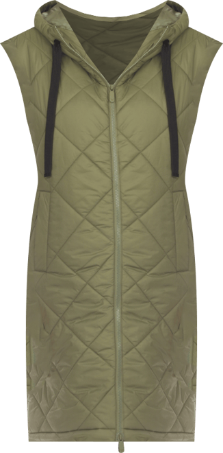 Women's Diamond Quilted Hooded Long Puffer Vest Jacket