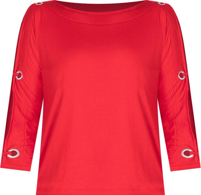 Women's Three Quarter Cold Shoulder Grommet Top