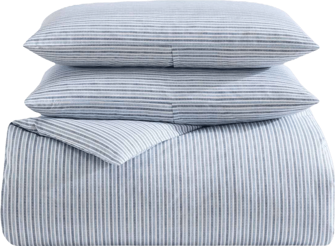 Ticking Stripe Cotton Percale 3 Piece Duvet Cover Set, Full/Queen