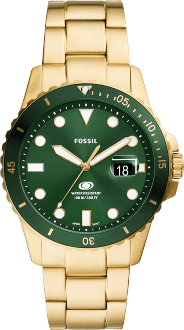 Men's Blue Dive Three-Hand Date Gold-Tone Stainless Steel Watch 42mm