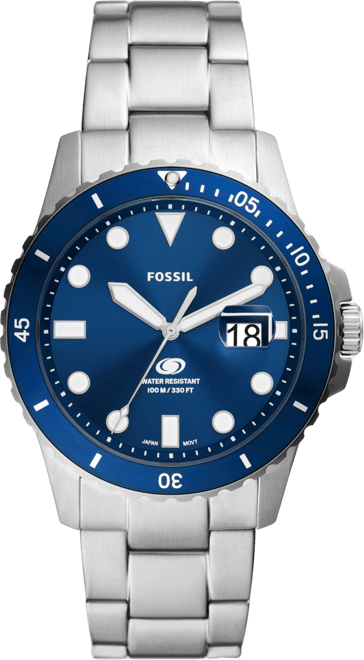 Men's Blue Dive Three-Hand Date Silver-Tone Stainless Steel Watch 42mm