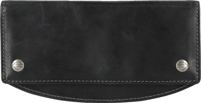Men's Smooth Grain Flap Long Black Leather Wallet