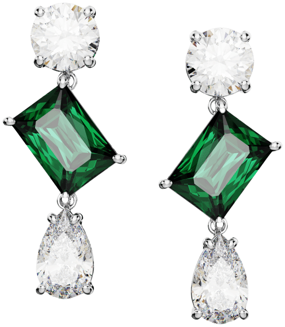 Silver-Tone Mesmera Green Stone Drop Earrings